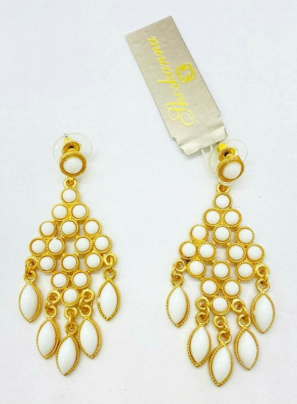 QVC Shoshanna Colorful Cabochon Chandelier Dangle Earrings White