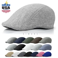 Summer Linen Plain Newsboy Gatsby Cap Ivy Hat Golf Driver Mens Flat Cabbie I