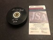 JSA ED WESTFALL AUTOGRAPHED PUCK AUTO SIGNED BOSTON BRUINS W/ 70-72 SCC 371