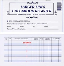 Larger Lines 20 Pack Checkbook Register, Check Registers for Personal Use, Blank