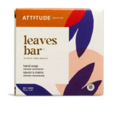 Attitude Leaves Bar Orange Cardamom/Savon A Mains 113G/4OZ Bar - Fast Shipping