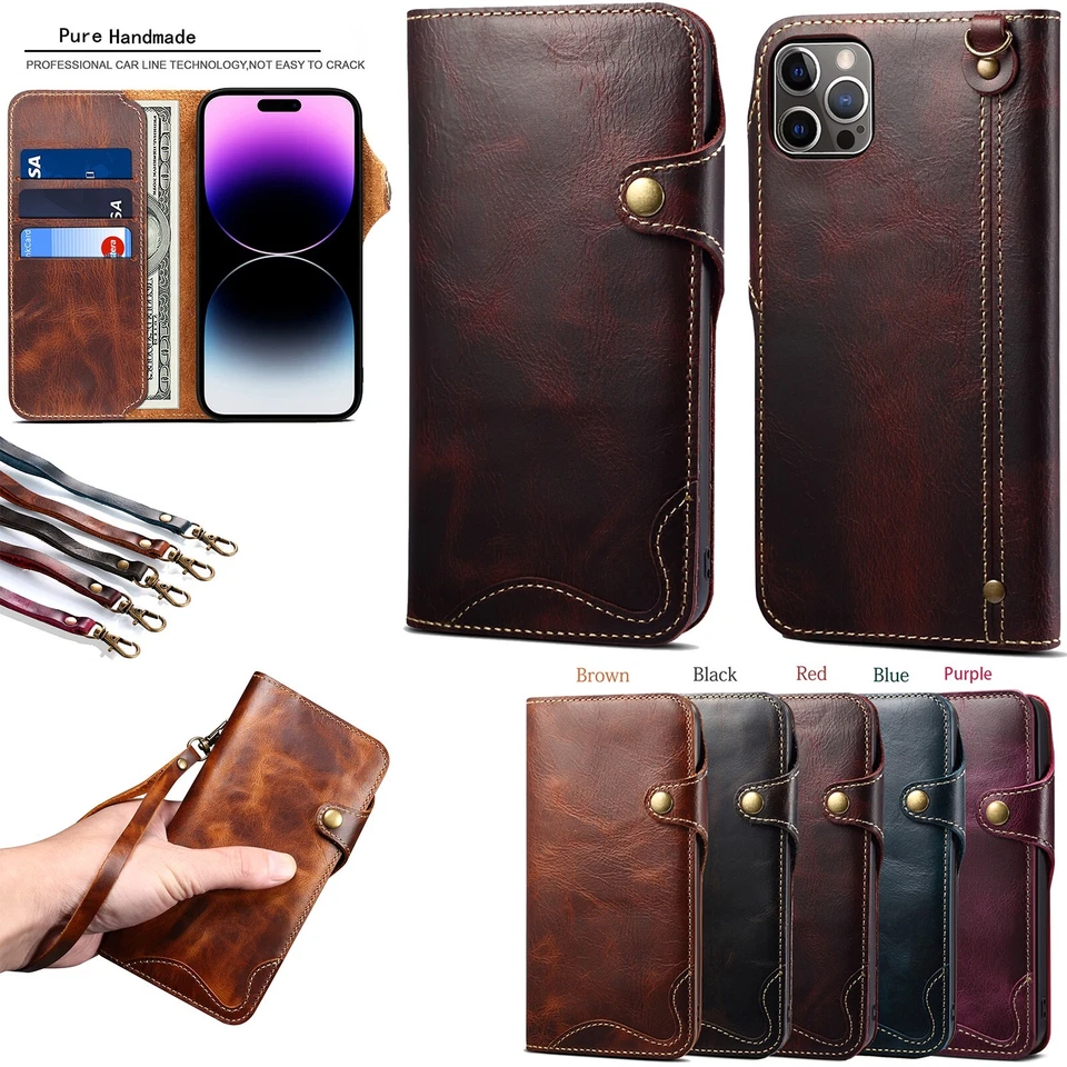 100% Genuine Leather Crocodile Cover  for iPhone 12 13 14 15 16 Wallet Flip Case - Image 2 of 4