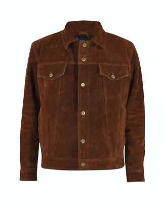 Men's Chocolate Brown Pure Suede Leather Trucker Jacket Premium