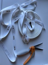 Authentic 1  2.5cm Wide DIOR White Satin Gold Embossed Ribbon- Sell by the yard