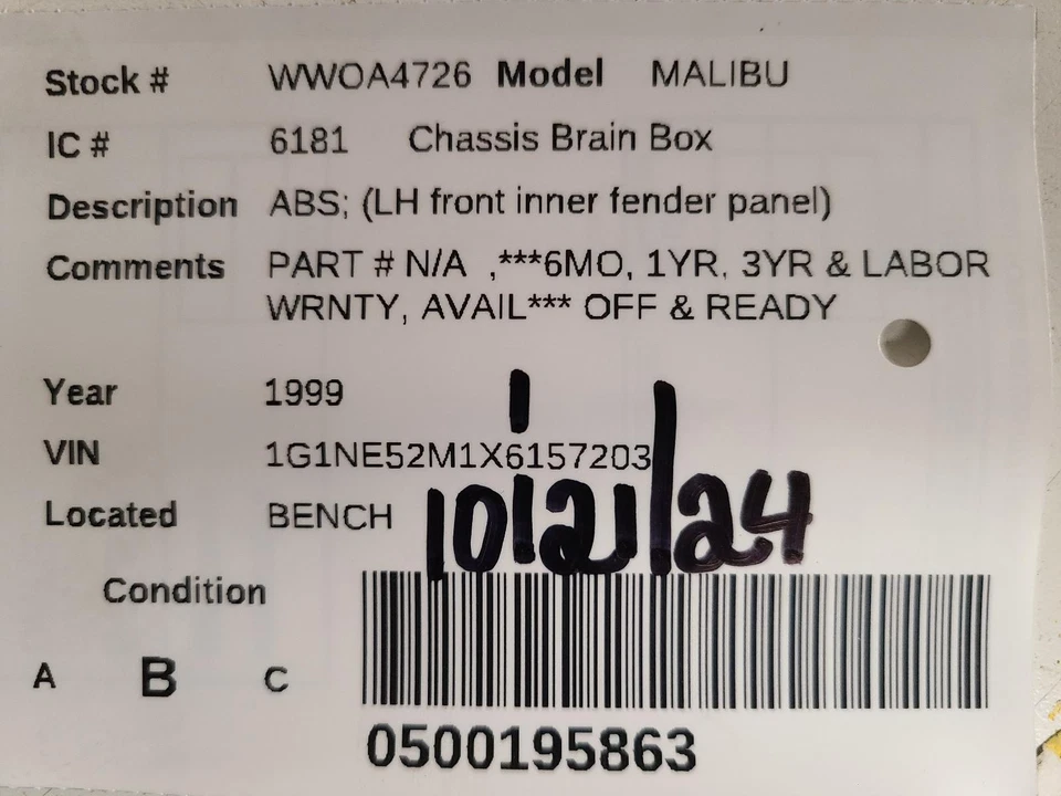 Used ABS Control Module fits: 1999 Chevrolet Malibu ABS LH front inner fender pa Foto 3 de 4