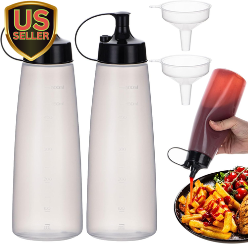 Condiment Squeeze Bottles, Wide Mouth Squirt Bottles for Sauces Ketchup Hot S...