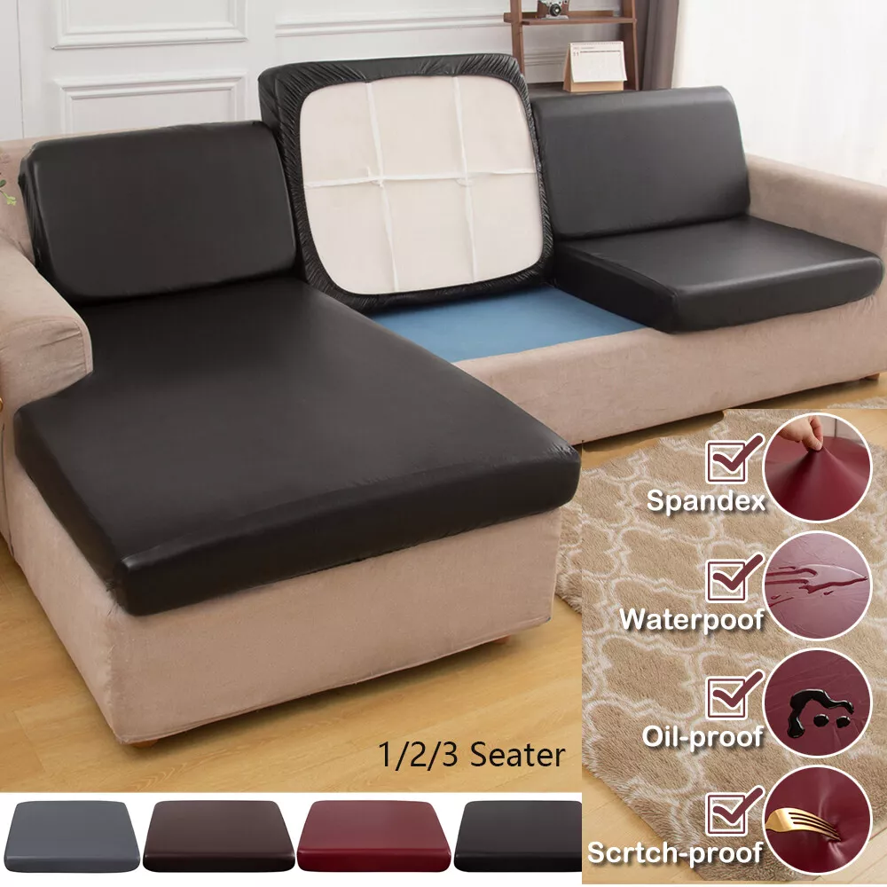 PU Leather Sofa Cover Waterproof 3 Seater Cushion Cover Stretch Settee  Slipcover