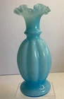 Vintage Fenton Light Blue Overlay Ruffled 8.25" Melon Vase Excellent Condition