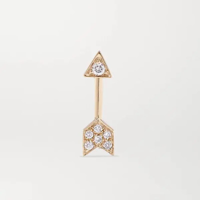 Yellow Gold Natural Diamond Pave Tiny Small Arrow Shaped Stud Earrings Push Back