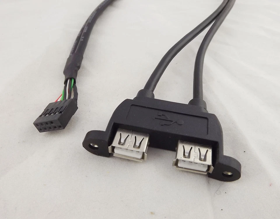 1x Dual USB2.0 A Female to Motherboard 9 Pin Header Cable with Screw Panel Holes - Image 3 of 4