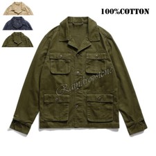 Men's Safari Jacket American Vintage 100 Cotton Coat Pockets Overalls Top New