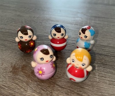 Japanese Okiagari-Koboshi Dolls, AKA Tumble Dolls Set Of 5 Miniature 1  Tall