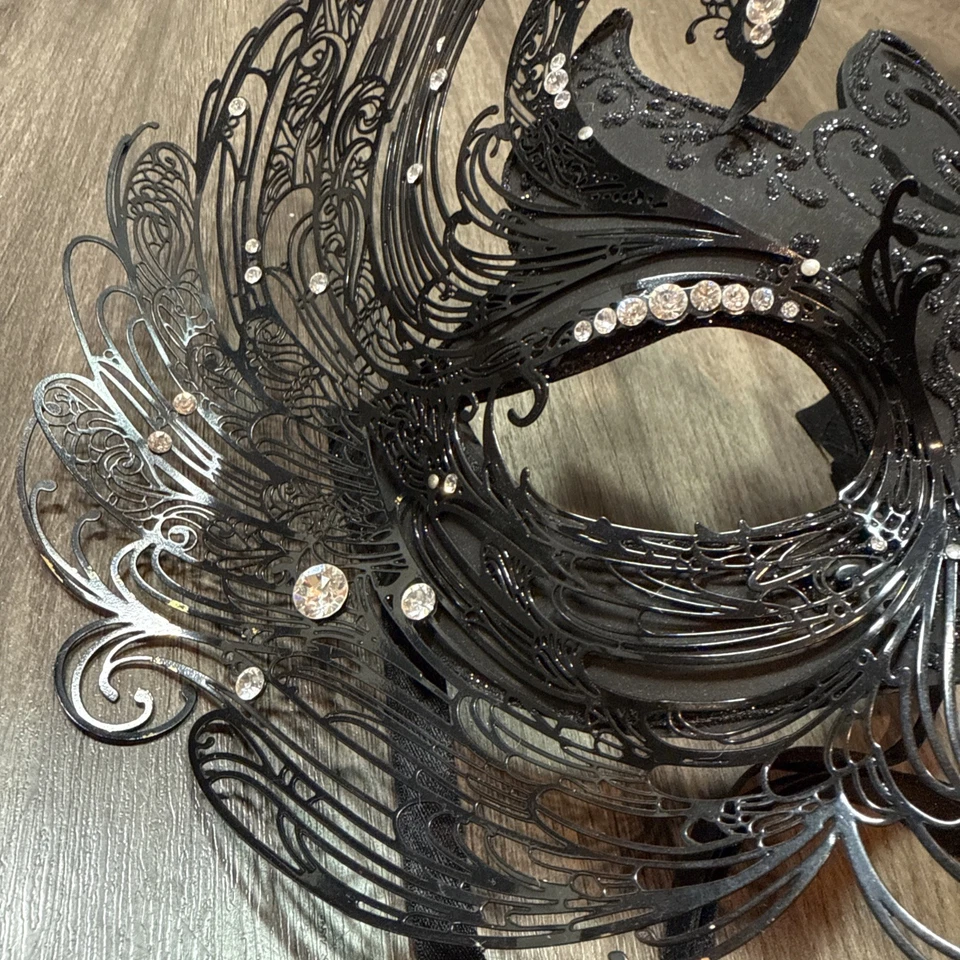 Máscara Veneciana Mascarada Negra Original Hecha a Mano en Venecia Carnaval Firmada Foto 4 de 4