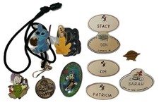 Lot Disney LE250 Pin + Button Bolo Lanyard Name Tag Badge Vtg WDW Cast Member +