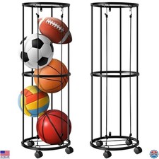 Vertical Ball Rack - 40x13.2 Inch Rolling Basketball Holder for Garage Gym