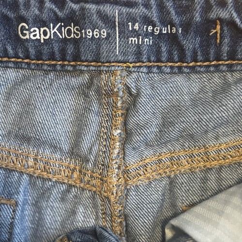 GAP Kids Girls Denim Medium Wash Distressed Jean Skirt Pockets Size 14 Regular - Picture 2 of 5