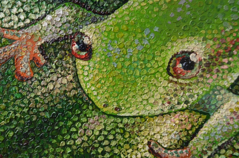 Pintura al óleo única: rana sobre hoja. Técnica mixta sobre lienzo de 30x30 cm. Regalo. Foto 4 de 4