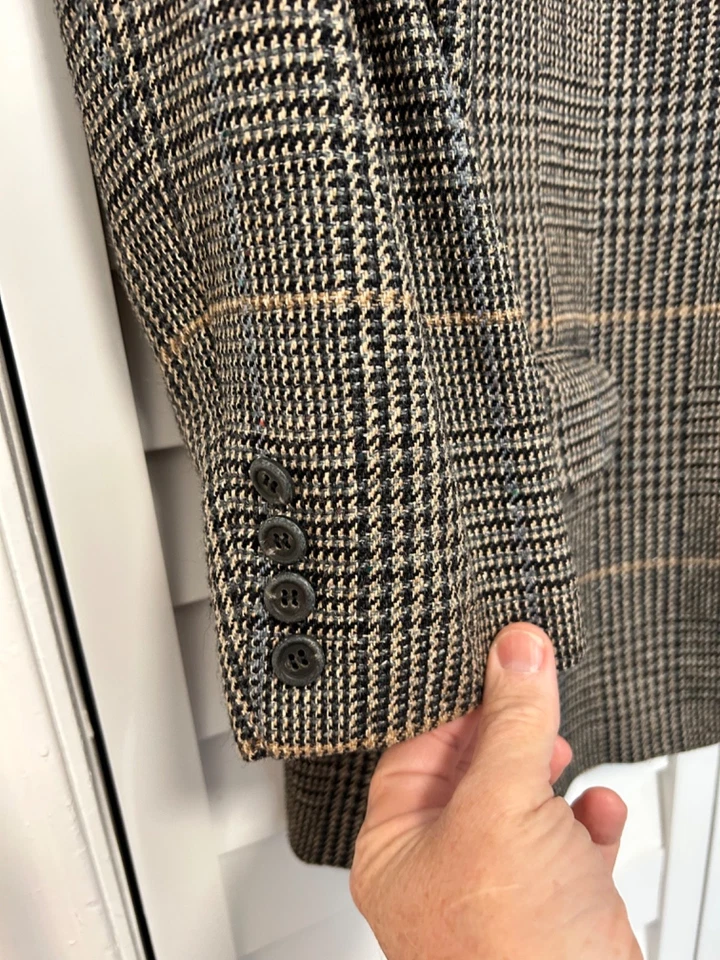 Polo University Club black beige plaid English tweed blazer coat jacket 40S - Image 3 of 4