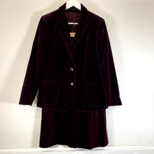 Vintage St Michael Burgundy Wine Velvet Jacket & Skirt Suit Pair - Size 14