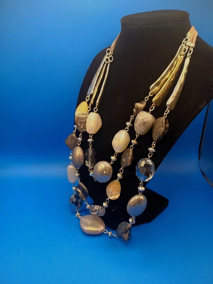 Style And Co Grey Stone And Shell 3 Layered Necklace 25" Plus 3" Exterior - Image 4 of 4