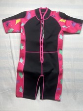 Youth Unisex Shorty Wetsuit XL Front Zip - 2mm - Dinosaurs - Black-pink NWOT