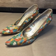 Vintage De Liso Debs Heels Gold Tan Fabric 1950s Stiletto No Size Marked