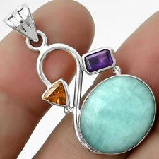 Paraiba Amazonite, Amethyst & Padparadscha Sapphire 925 Silver Pendant P-1027