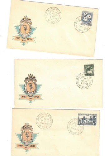 Australia 1959 UNADDRESSED OFFICIAL FDCs       Lot 5   (3 items)