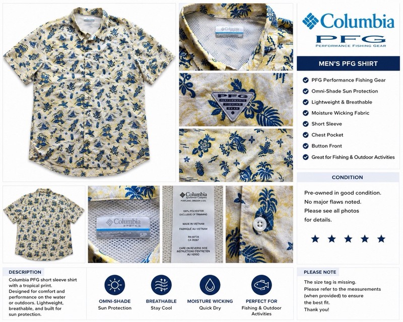 Columbia PFG Short Sleeve Fishing Shirt – Tropical Print (Men’s Small