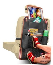 Kids Back of Seat Organizer - Car Storage Caddy - 8 Pockets - Tan/Black