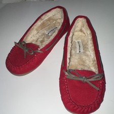 AIRWALK Women's Red Moccasin Slippers Faux Fur Lined Bow US 8 EU 39