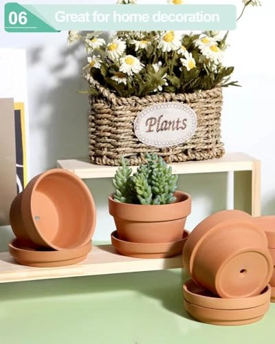 3.7 Inch Terracotta Shallow Succulent Pots - 6 Pack Terra Cotta Clay Pot with - Picture 7 of 7