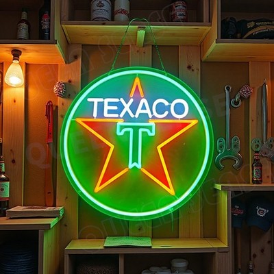 16''x16'' Texaco Star Gasoline Gas Oil LED Neon Sign With Dimmer USB Powered Light
