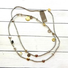 NEW NWT J. Jill Gold Disc Silver Bead Stretchy Necklace Bracelet 39 Retail