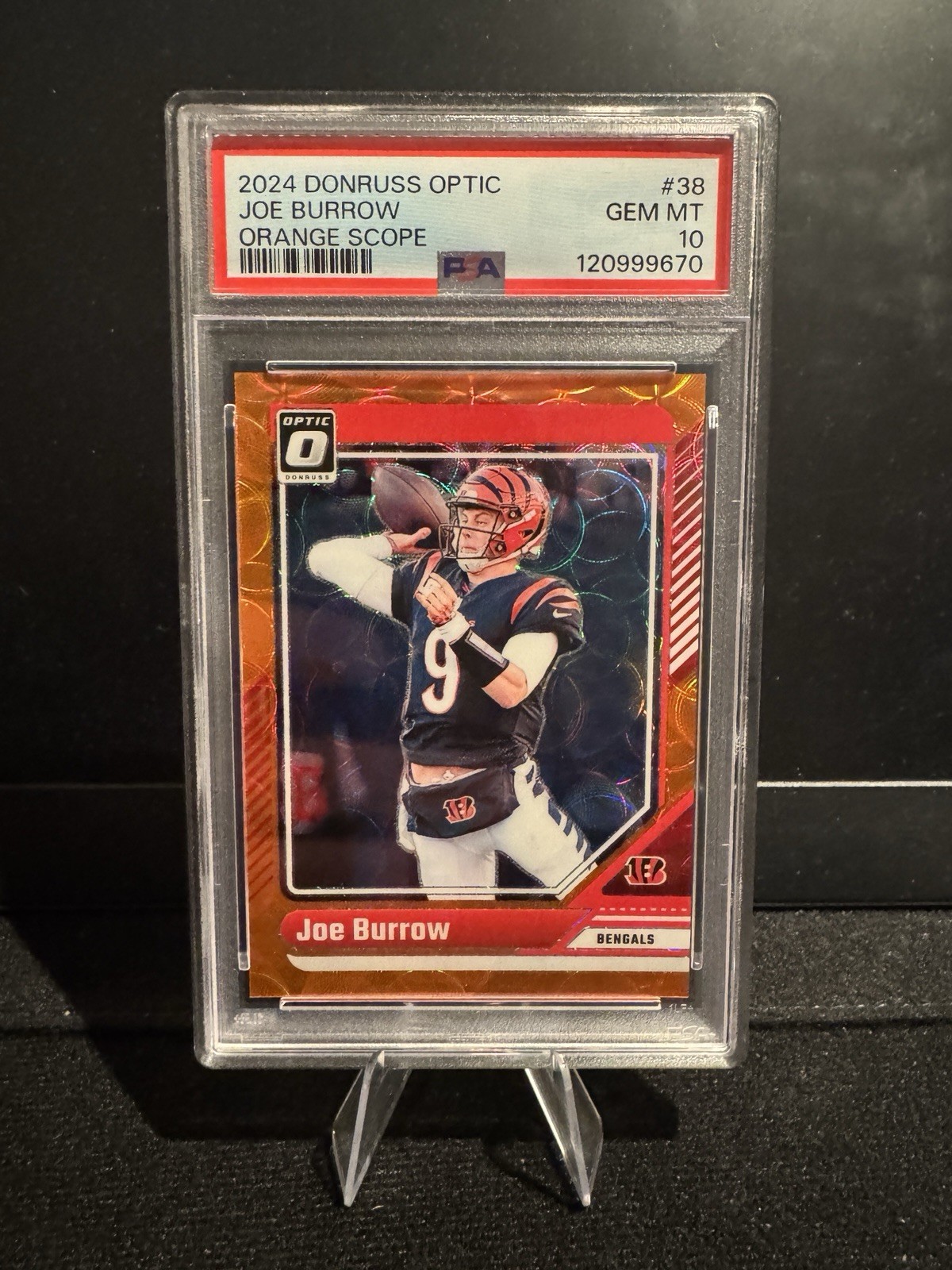 2024 Panini Donruss Optic Joe Burrow #38 Orange Scope /79 PSA 10 Color Match