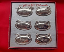6x Vintage DECANTER LABEL  SET WHISKY GIN PORT SHERRY  Silver Plated GIFT UK