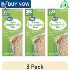  3 pack Great Value Fold Top Sandwich Bags, 200 Count