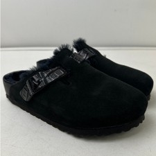 Birkenstock Boston Black Shearling Suede Clogs w/ Embossed Strap Women's Sz 5
