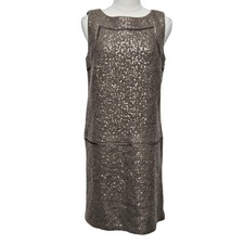 Ann Taylor LOFT Dress Womens 6 Taupe Sequin Shift Sleeveless Wool Blend Lined
