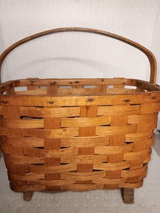 Antique Oak Splint Footed Basket with Handle Rectangular