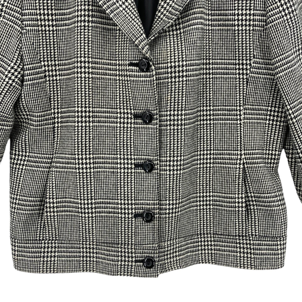 Dressbarn Blazer Jacket Women Size 12P White Black Houndstooth Wool Button Front - Image 3 of 4