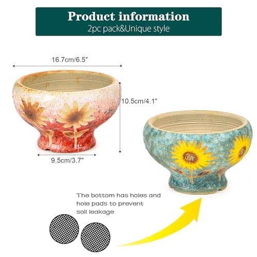 Sungmor Succulent Planters, Hand Crafted Ceramic Desktop Flower Pots Cactus Pots - Afbeelding 35 van 84