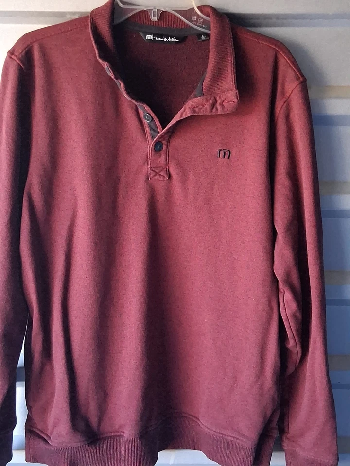 Travis Mathew Sweater Mens Large MARRON Quarter Button Pullover Golf Pullover - Image 2 of 4