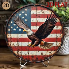 Vintage Distressed Eagle Metal Sign USA Flag 4th Of July Independence Day Decor