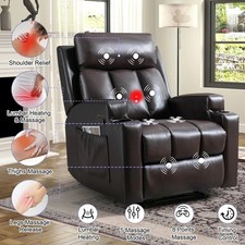 Brown Leather Heat Massage Manual Recliner Arm Chair Upholstered Recliners New