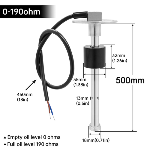 500mm Kraftstoffpegel Sender Wasserpegel Messgerät Sensor 0-190Ohm für LKW Boot - Picture 2 of 14