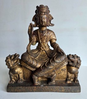 VERY RARE OLD CHINESE BRONZE TEMPLE GOD / BUDDHA STATUE TRACES OF GILDING
