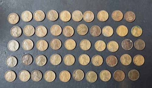 Lot of 50 1909 Lincoln Wheat Cents - Circulated Average Good - Fine A Few Nicer