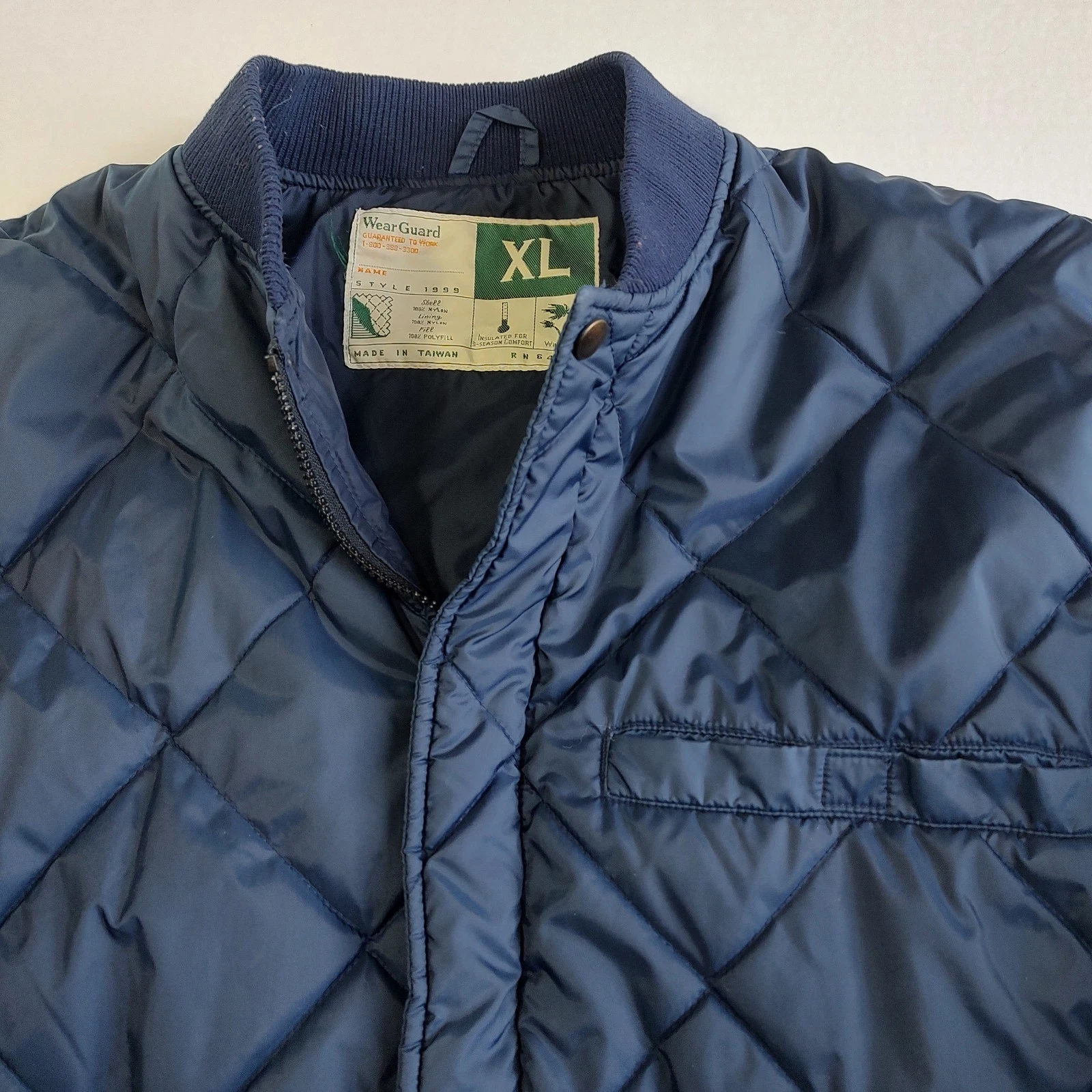 Vintage WearGuard Quilted Chore Jacket Mens XL Blue Full Zip Snap Windproof