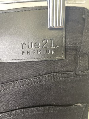 rue21 Premium Stacked Skinny Supreme Flex Black Denim Jeans Button Zipper Logo